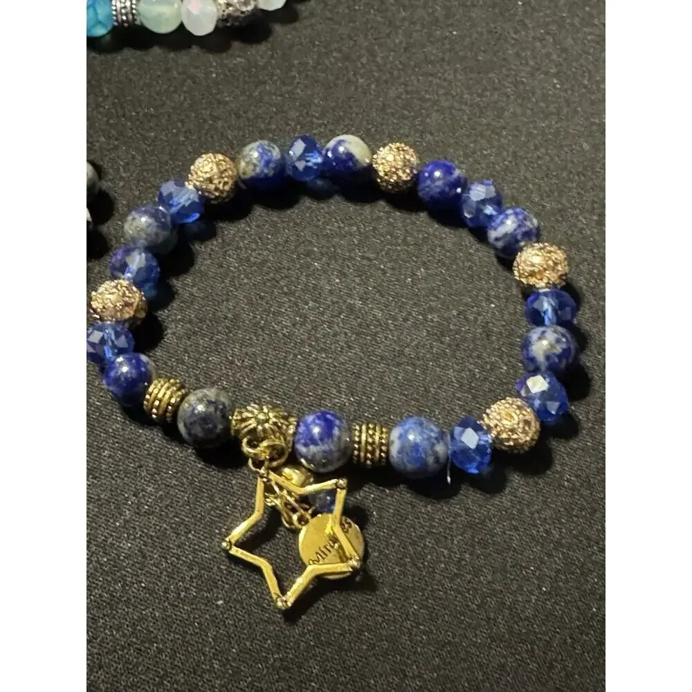 Lot of 3 Stretch Bracelets: Beaded + Mixed Beads Charm Bracelet